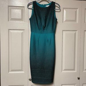 New York & Company Stretch Green Black Velvet Pencil Column Dress Holiday S